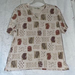 Classic Elements Paisley Floral Casual Short Sleeve Split Crew Neck Tee Size XL